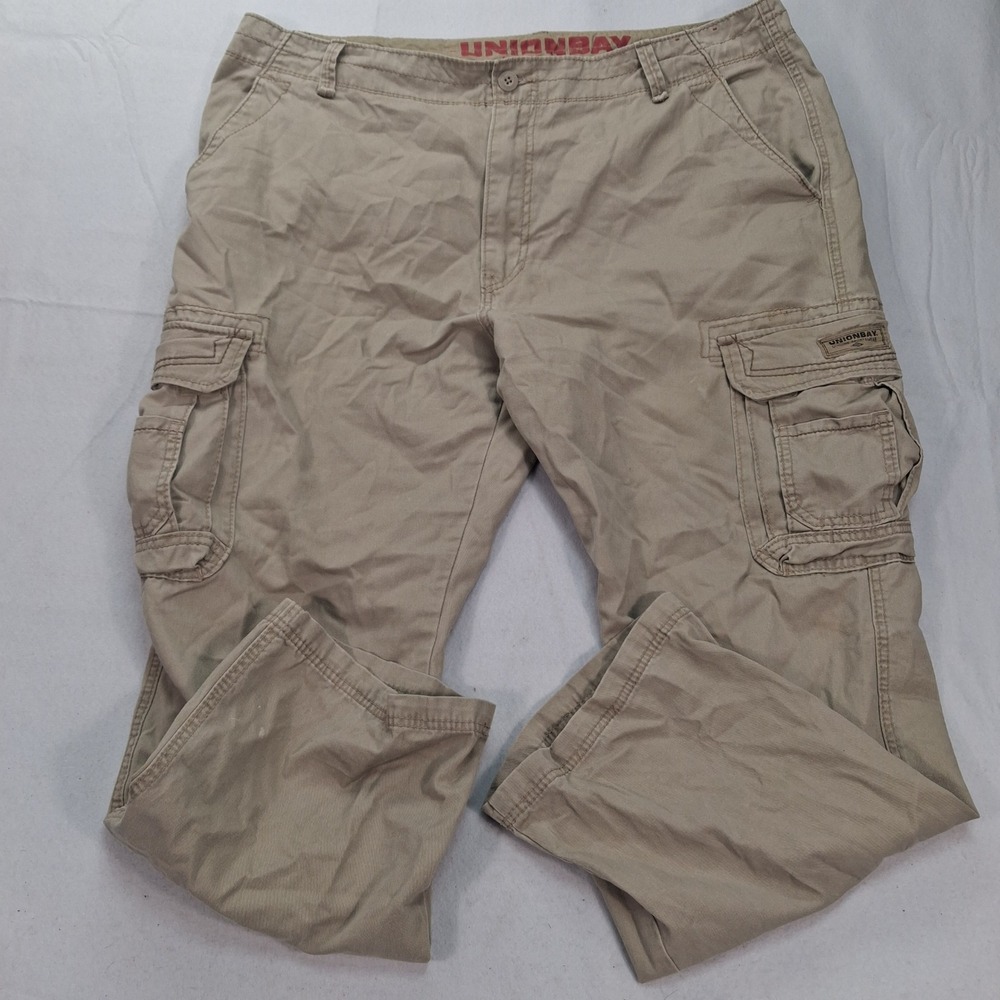 Unionbay Cargo Pants Mens 44x32 Straight Leg Khaki Cotton Utility EUC